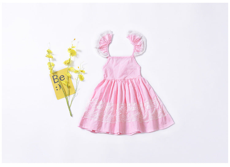 Girl's Dress Small Fly Sleeve Lace Embroidered princess dress