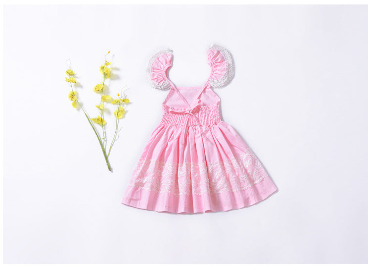 Girl's Dress Small Fly Sleeve Lace Embroidered princess dress
