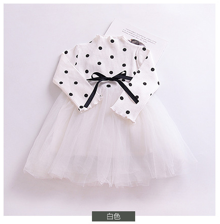 Girl's Polka Dot Long Sleeve Mesh Dress