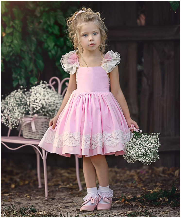 Girl's Dress Small Fly Sleeve Lace Embroidered princess dress