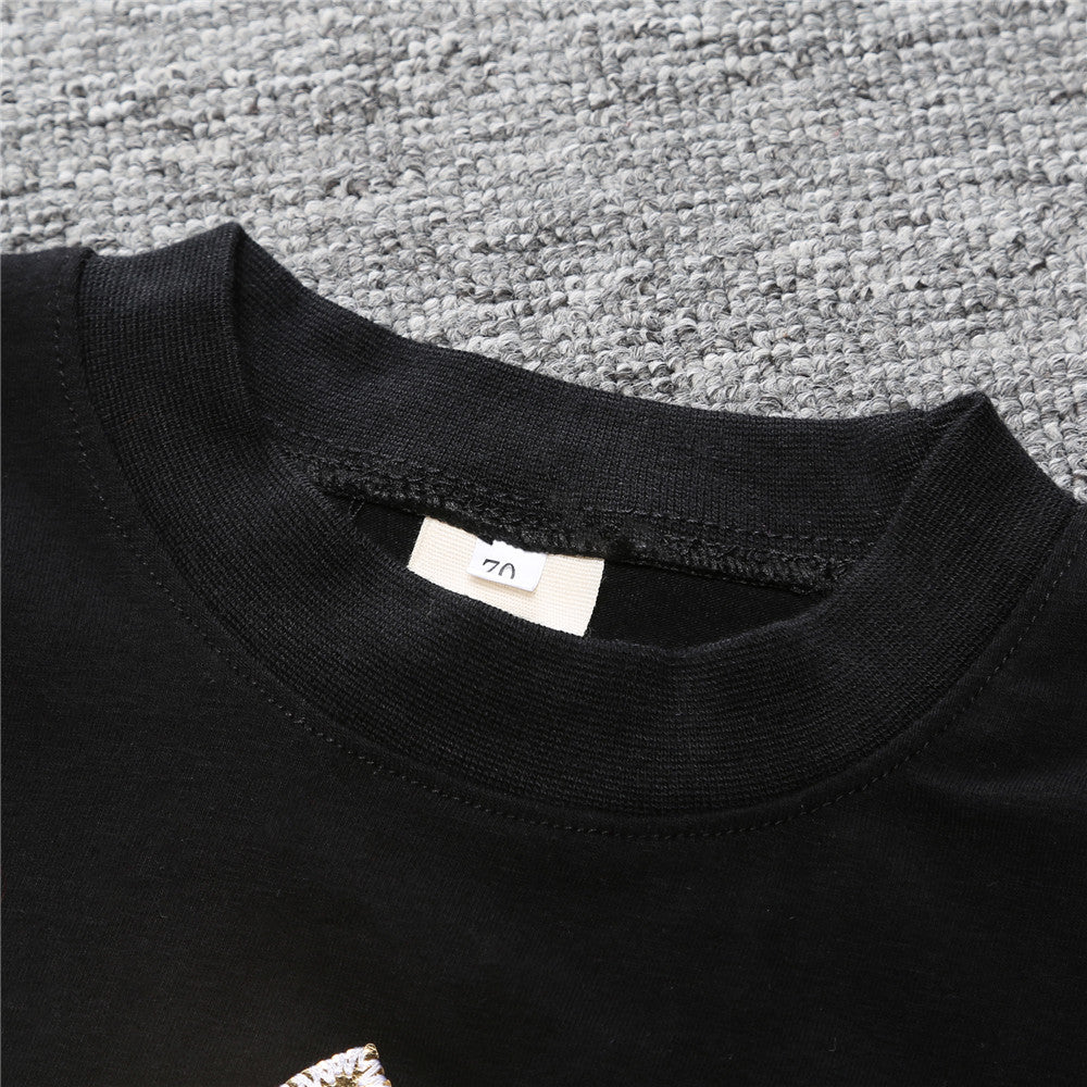 Black Two-piece Set with Crown Embroidery