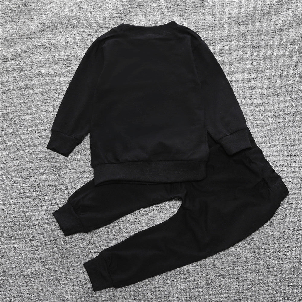 Black Two-piece Set with Crown Embroidery