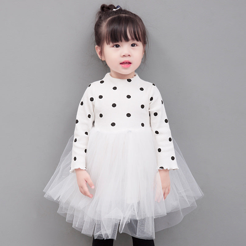 Girl's Polka Dot Long Sleeve Mesh Dress