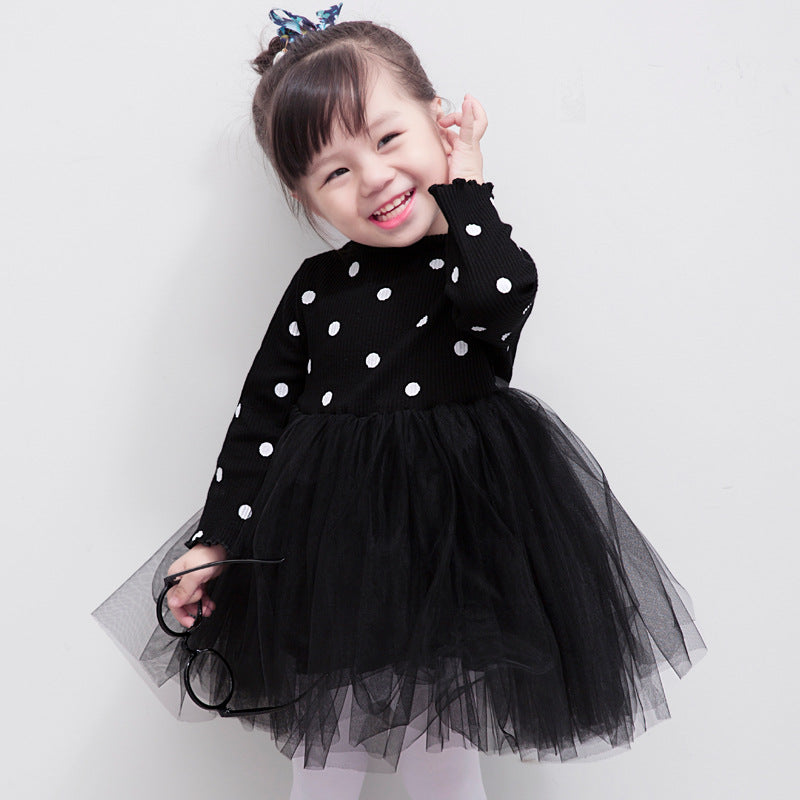 Girl's Polka Dot Long Sleeve Mesh Dress
