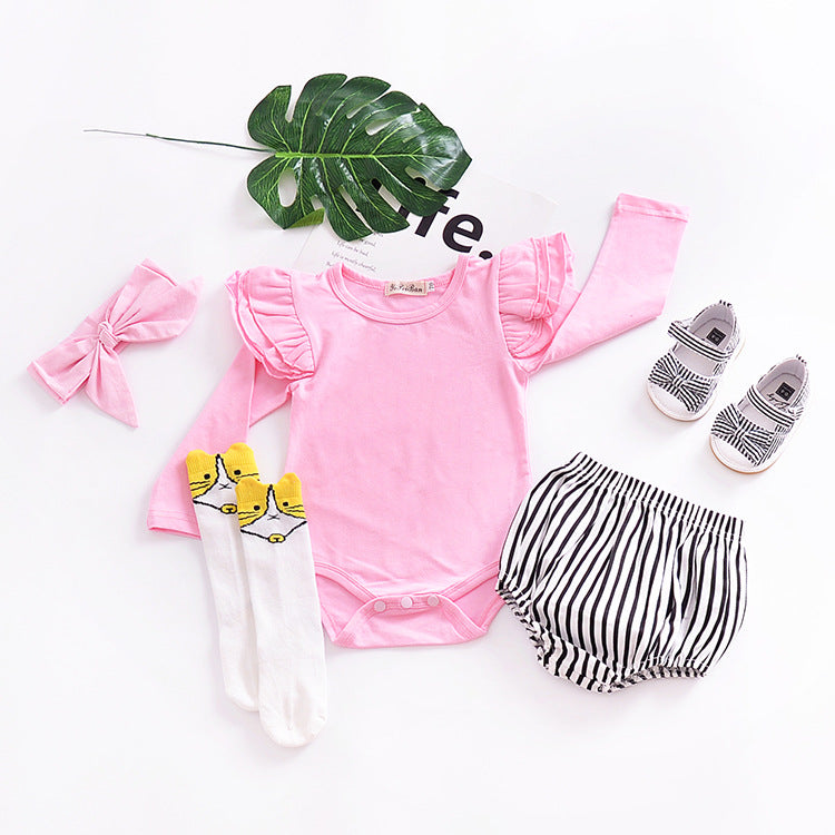 Pure Cotton Multi-color Fly Sleeve One-piece Suit